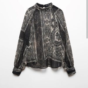 Mango Elegant Black and Cream Blouse